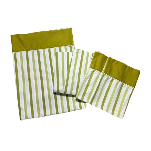 Cannon Monticello Vintage 70s Sheets Set Twin Green White Stripe No Iron Muslin - Picture 1 of 10